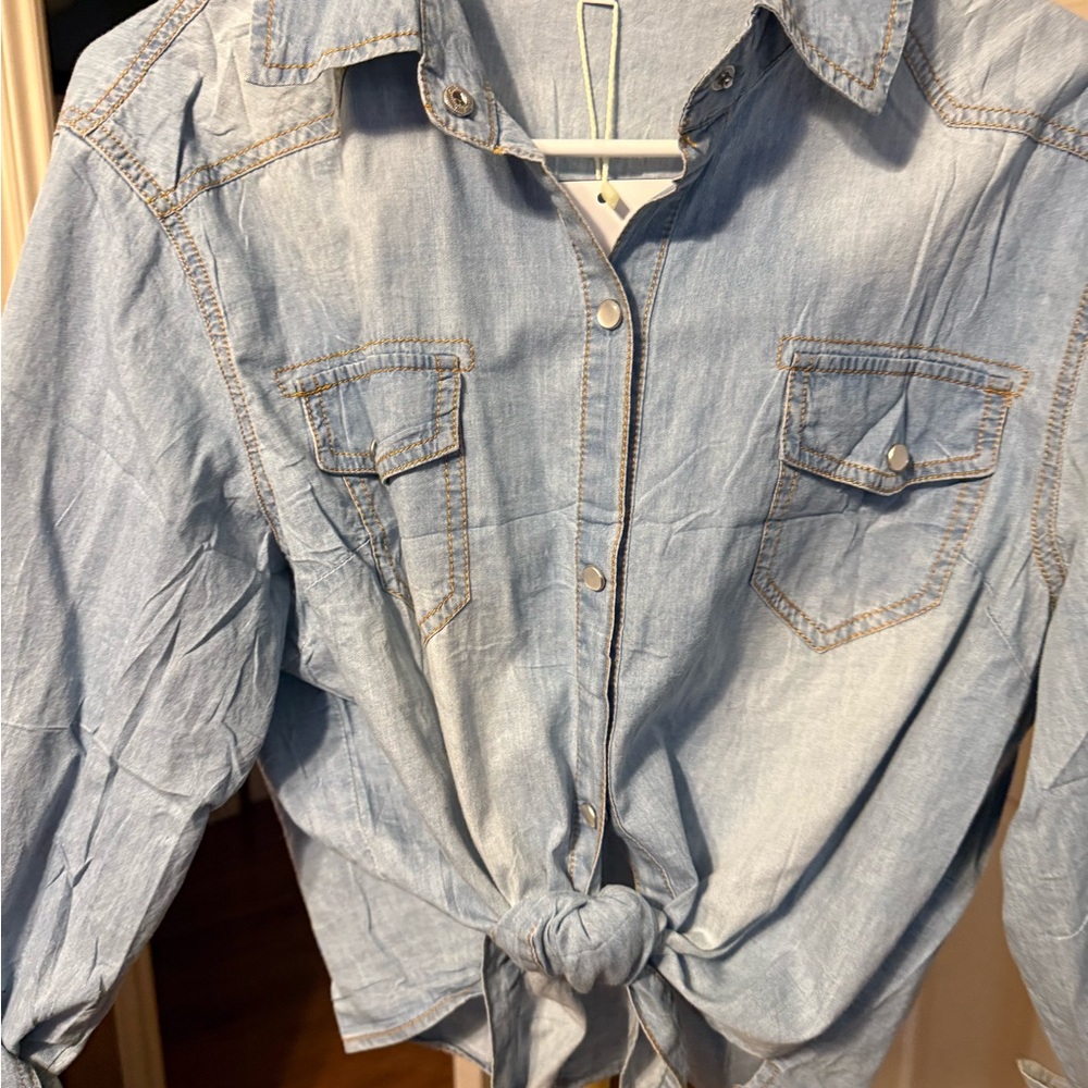 Light Wash Denim Tie-Front Shirt